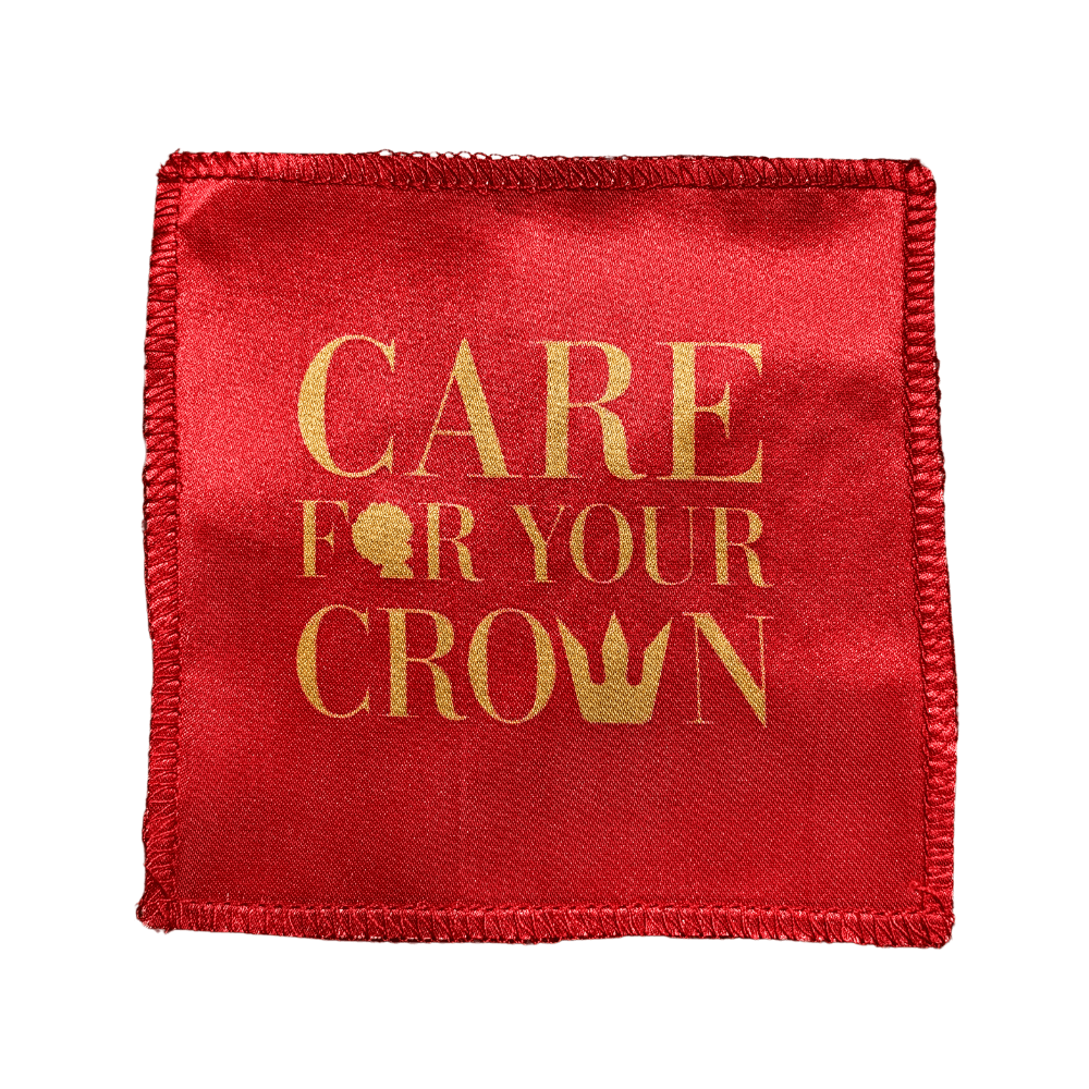 Red Royalty Headwear 360 Wave Crown Patch with gold lettering, designed for crown compression to define and maintain 360 wave patterns.