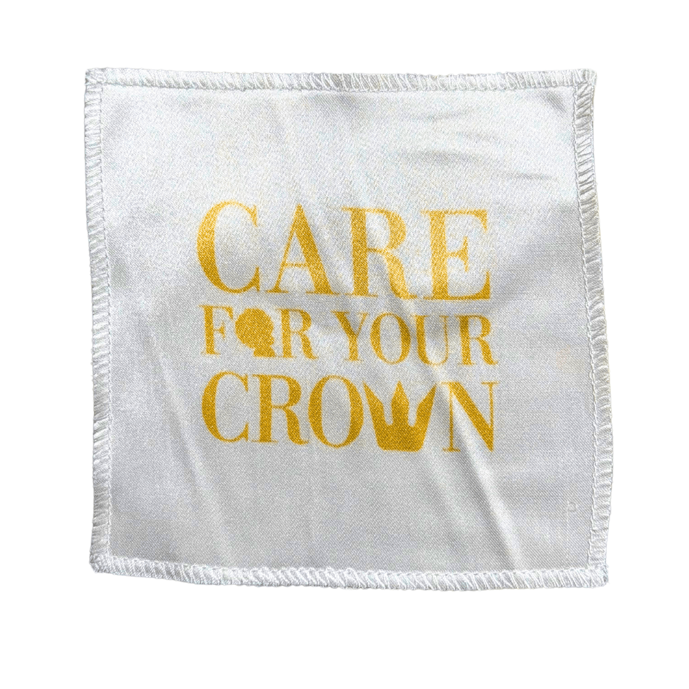 White Royalty Headwear 360 Wave Crown Patch with gold text, crafted for comfort and effective crown area compression for wave styling.