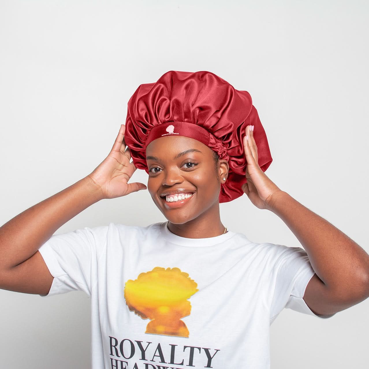 Premium Red Bonnet for hair protection and moisture retention, by Royalty Headwear