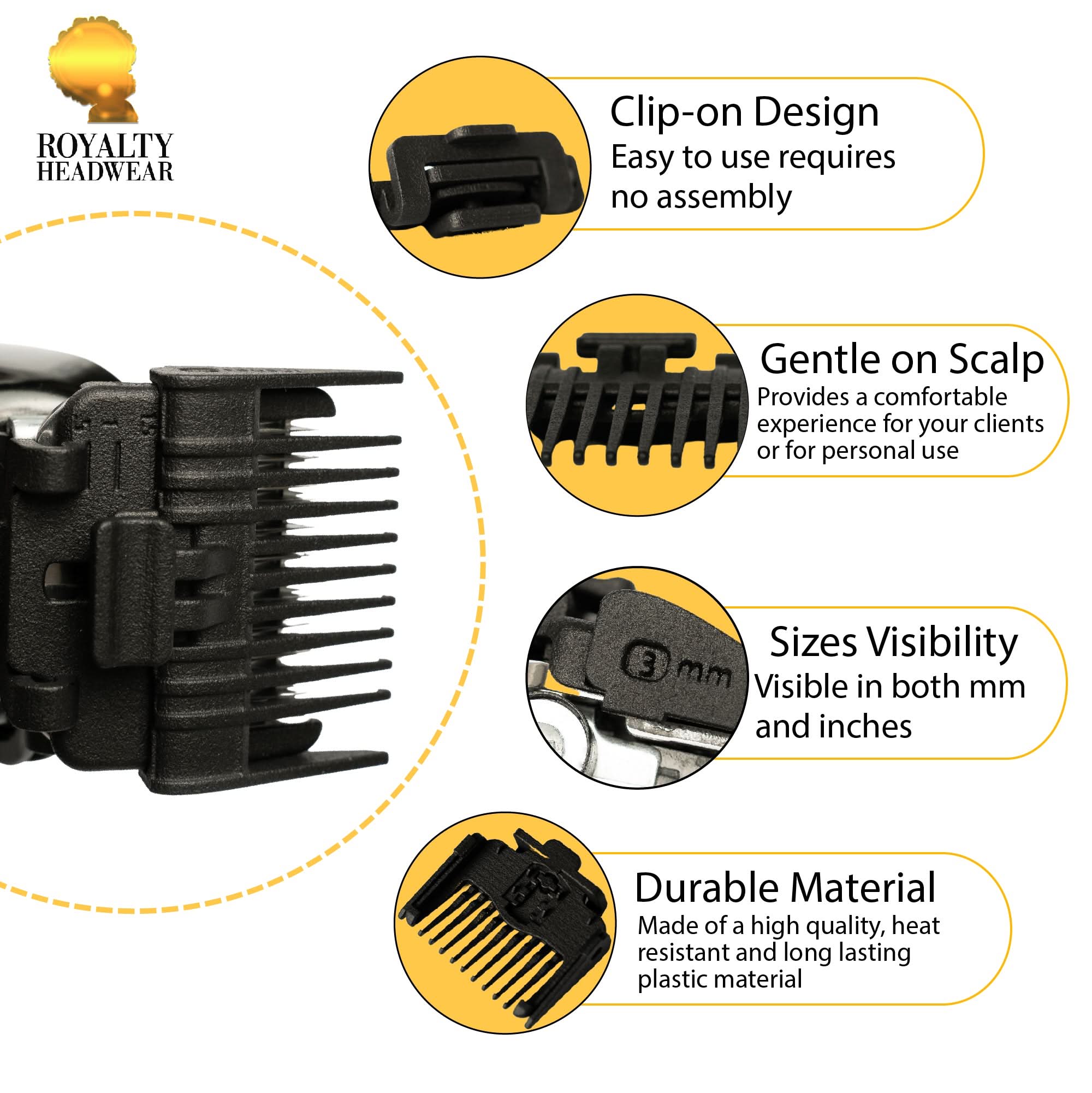 The Royalty Clipper Guard: 3 in 1 Clipper Guard (1.5mm, 3mm, & 4.8mm) by Royalty Headwear