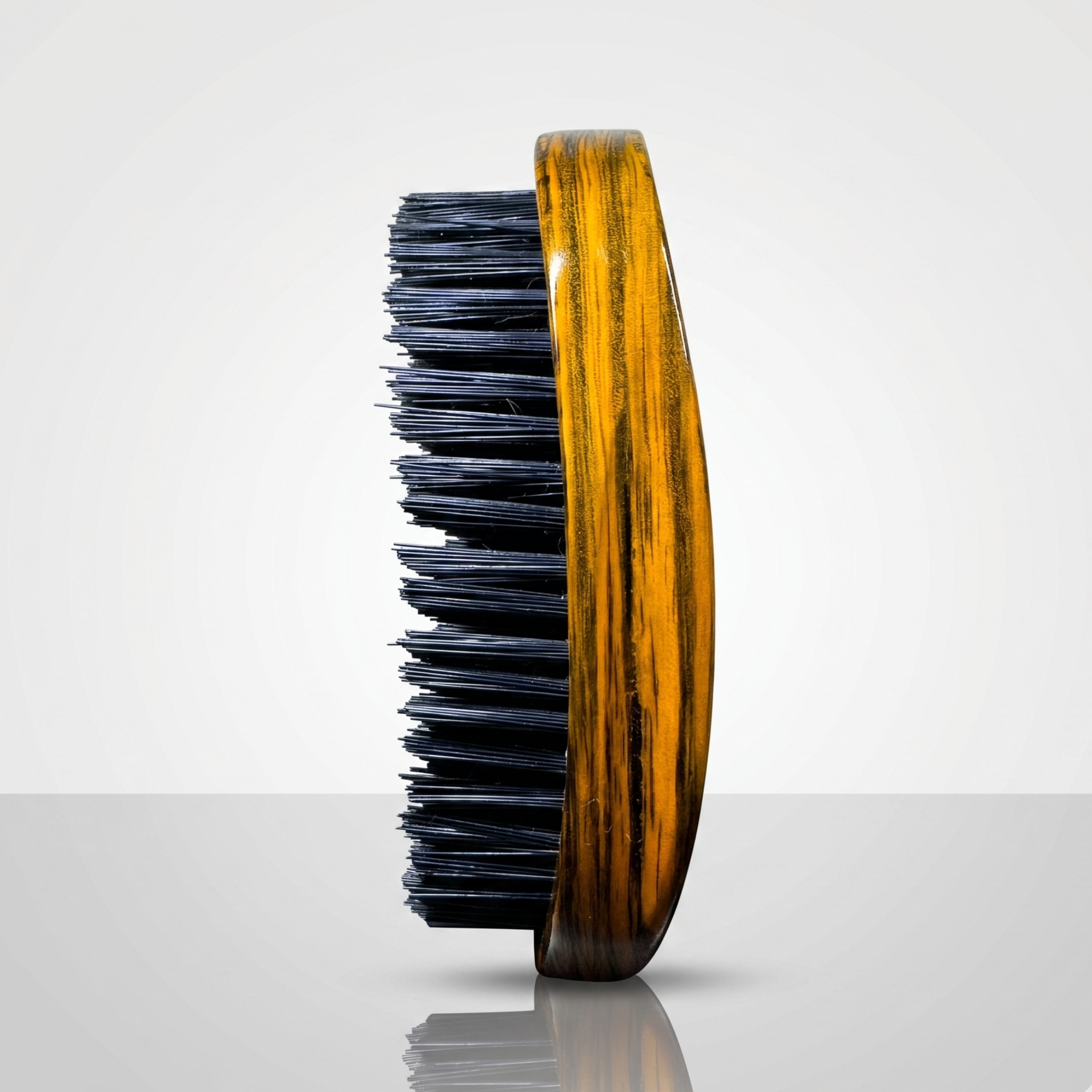 360 Waves Curved Palm Brush by Royalty Headwear with wood grain finish, ideal for crown care and wave training in coarse or curly hair.