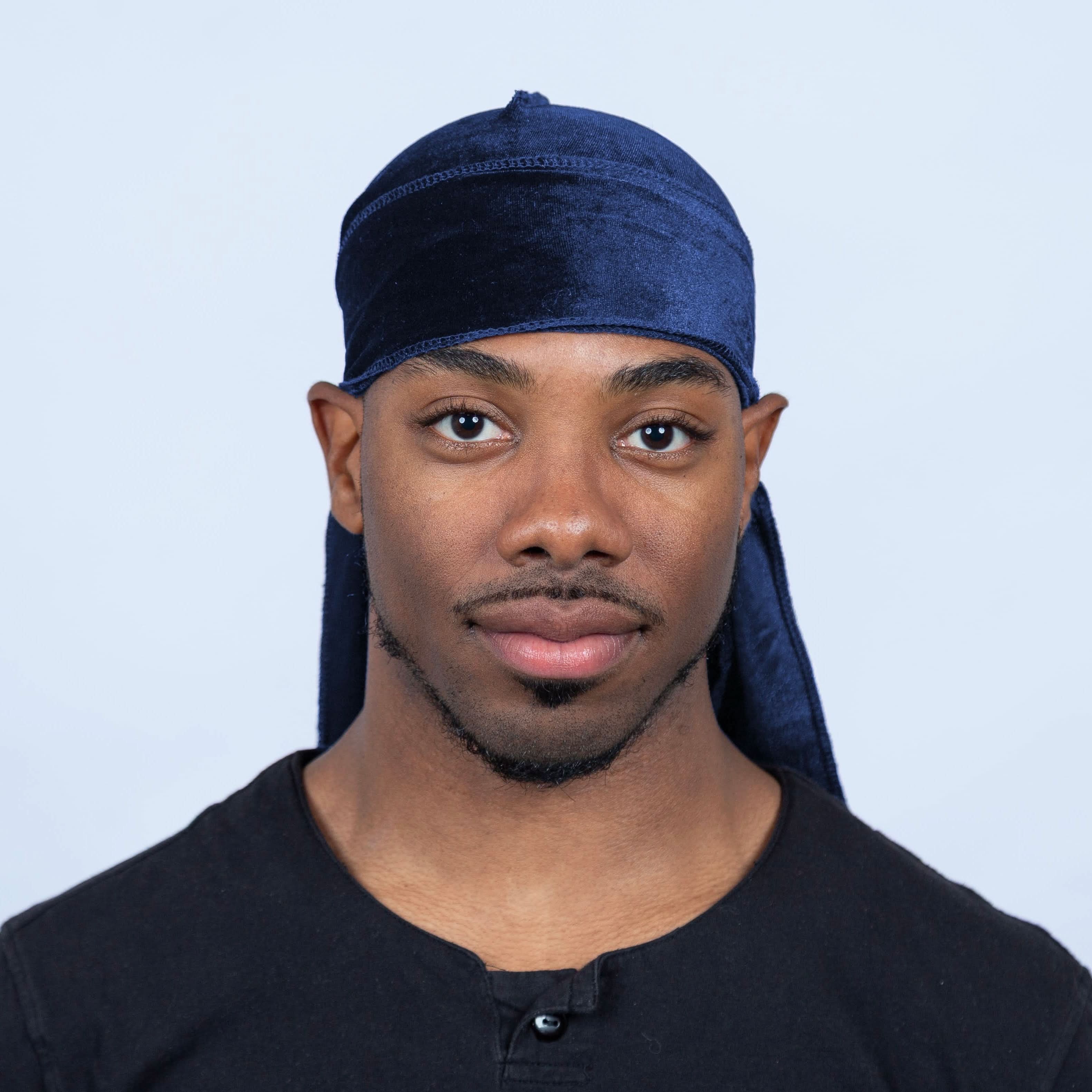 Front view of royal blue Velvet Durag 360 Waves, offering a snug fit and sleek finish for effective wave formation and style.