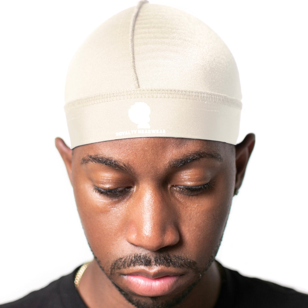 Cream silky durag for 360 wave training and style